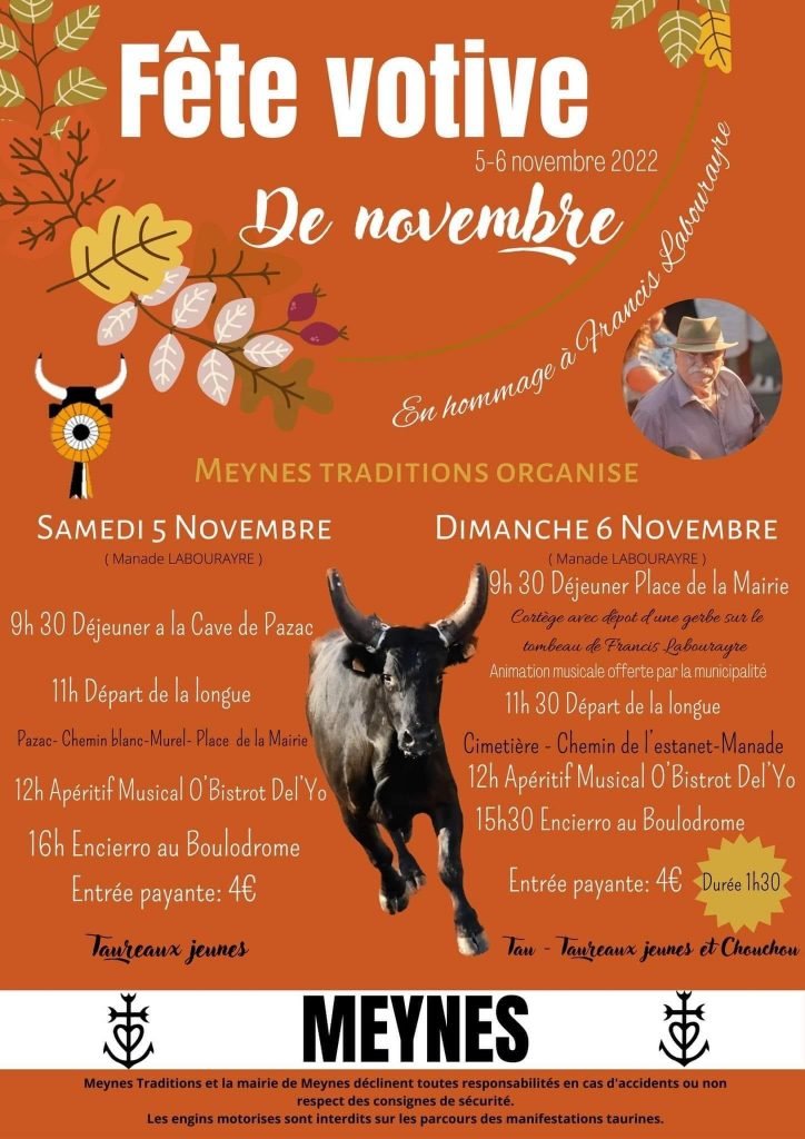 Fête votive de novembre à Meynes 2022 Agenda Fêtes Gard 2022